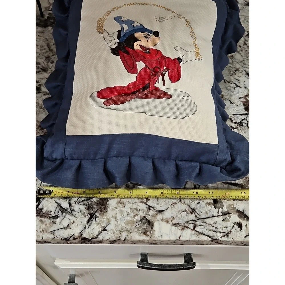 Vintage Socerer Disney's Mickey Mouse Cross Stitch Accent Pillow BEAUTIFUL
